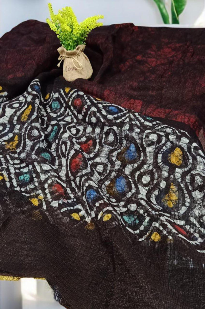 Pure Kota Doria Cotton Beautiful Batik Printed Dupatta - Leheriya