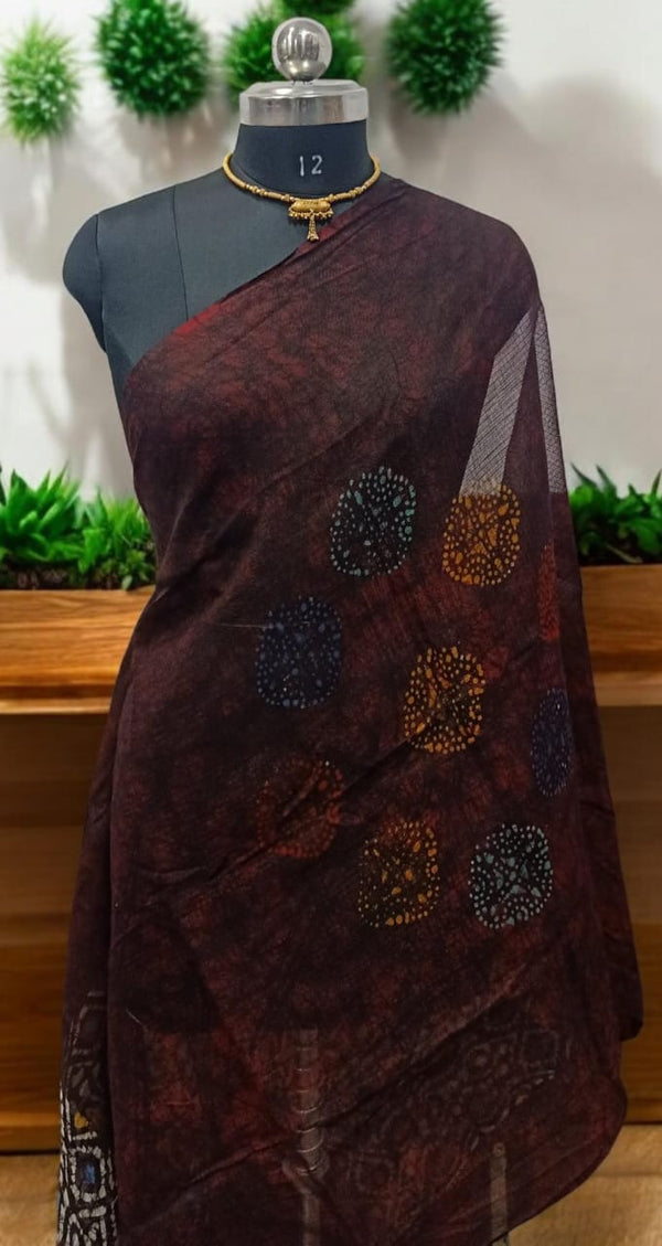 Pure Kota Doria Cotton Beautiful Batik Printed Dupatta - Leheriya