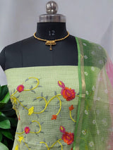 Pure Kota Doria Cotton Embroidery 3 pc Salwar Suit with Bandhej Dupatta - Leheriya