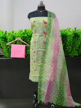 Pure Kota Doria Cotton Embroidery 3 pc Salwar Suit with Bandhej Dupatta - Leheriya
