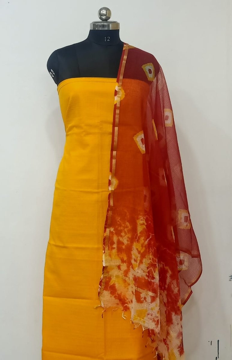 Pure Kota Doria Cotton Printed 2 pc Unstitched Salwar Suit - Leheriya
