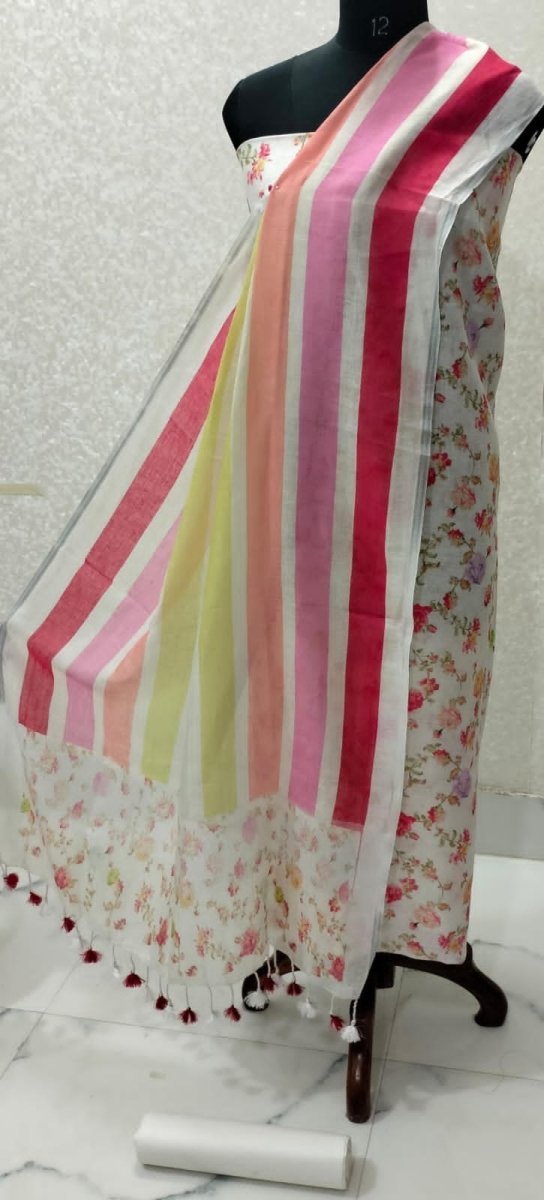 Pure Linen 3 pc Digital Print Salwar Suit - Leheriya