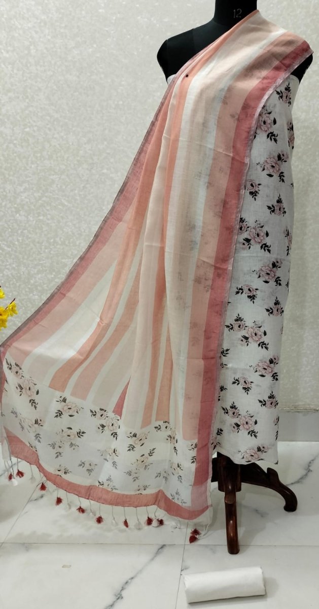 Pure Linen 3 pc Digital Print Salwar Suit - Leheriya