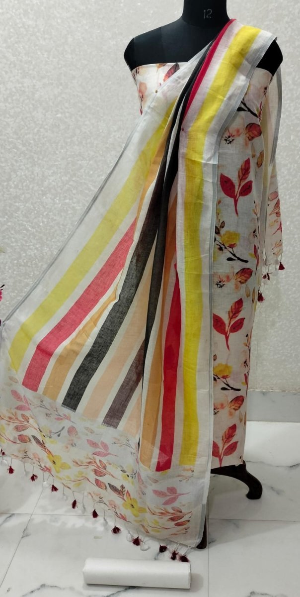 Pure Linen 3 pc Digital Print Salwar Suit - Leheriya