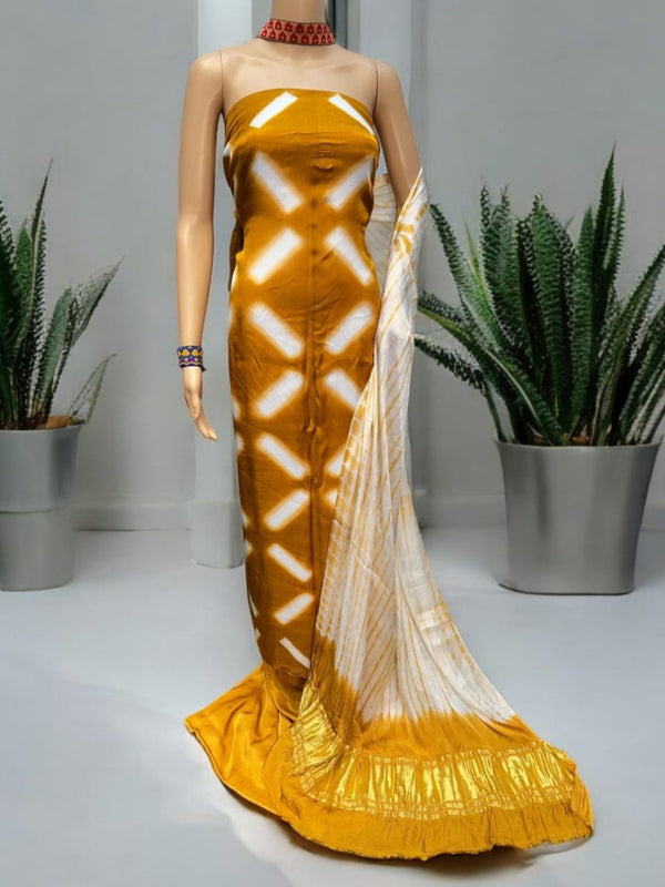 Pure Modal Silk Clamp - dyed 3 pc Salwar Suit - Leheriya