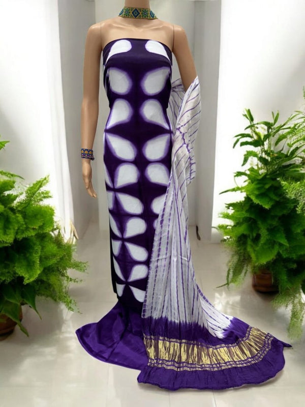 Pure Modal Silk Clamp - dyed 3 pc Salwar Suit - Leheriya