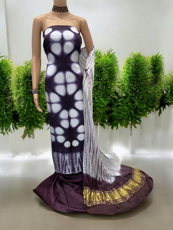 Pure Modal Silk Clamp - dyed 3 pc Salwar Suit - Leheriya