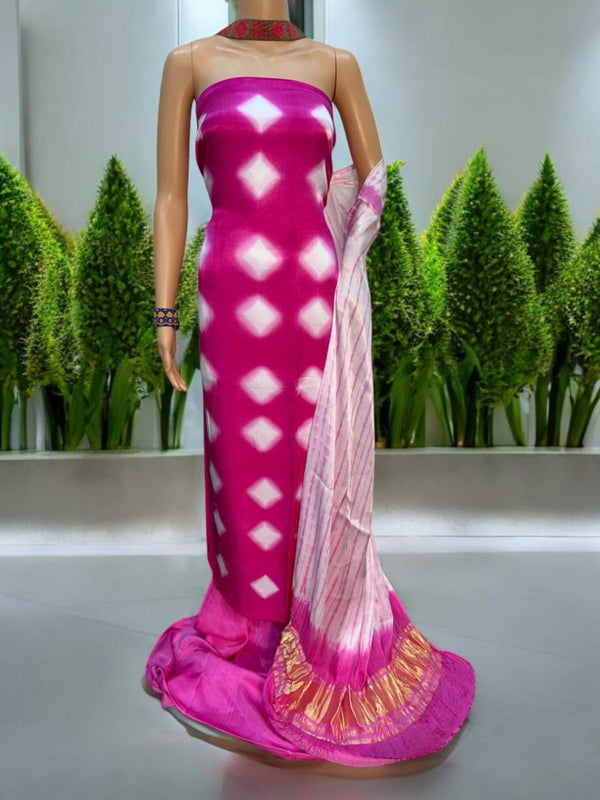 Pure Modal Silk Clamp - dyed 3 pc Salwar Suit - Leheriya