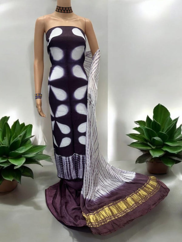 Pure Modal Silk Clamp - dyed 3 pc Salwar Suit - Leheriya