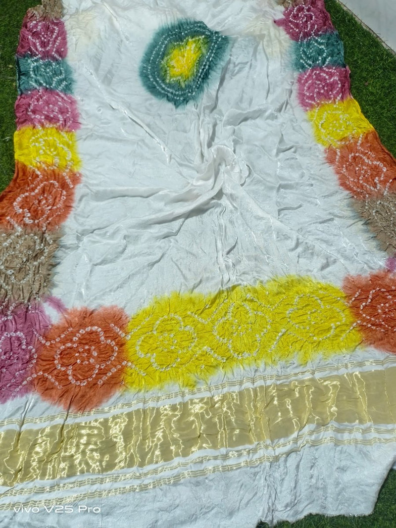 Pure Modal Silk Multi Colour Tie & Dye Hand Bandhani Dupatta - Leheriya