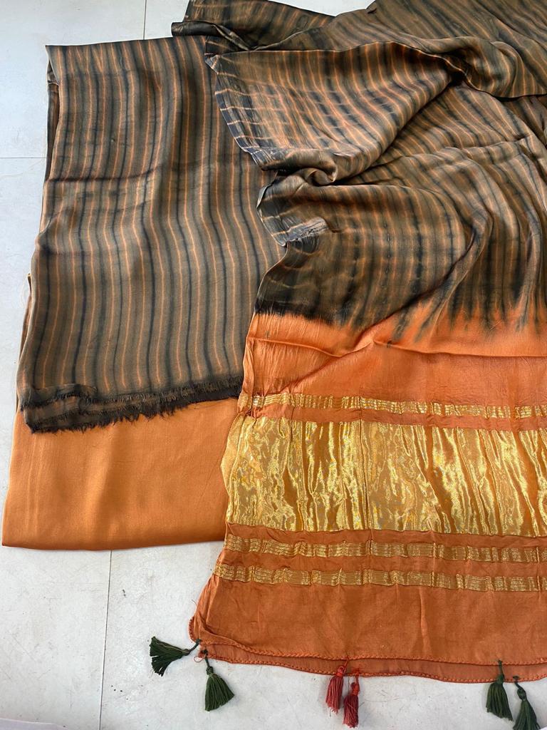 Pure Modal Silk Tie and Dye 3 pc Salwar Suit - Leheriya
