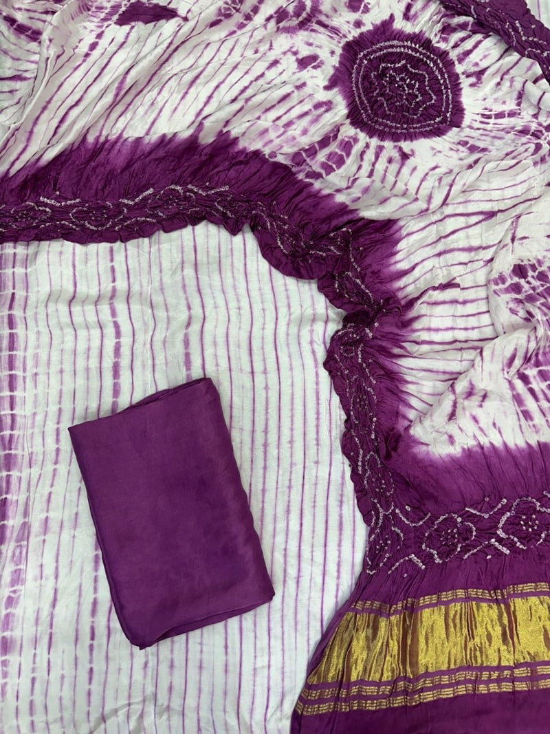 Pure Modal Silk Tie and Dye 3 pc Salwar Suit - Leheriya
