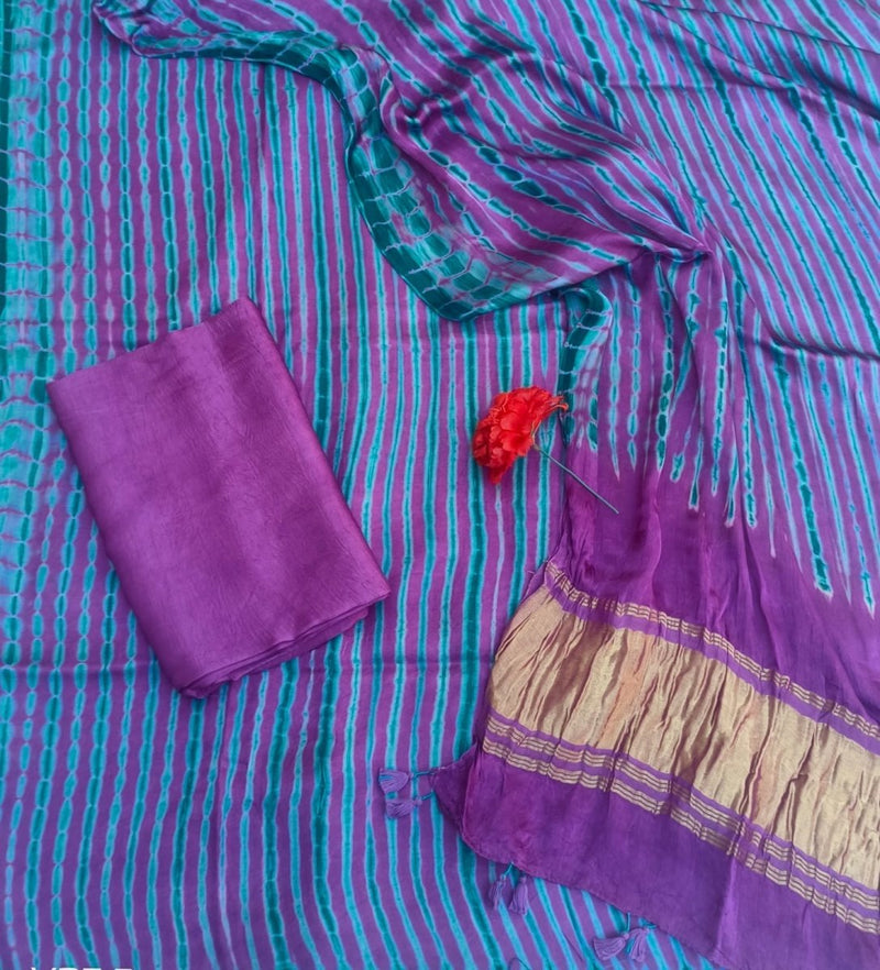 Pure Modal Silk Tie and Dye 3 pc Salwar Suit - Leheriya