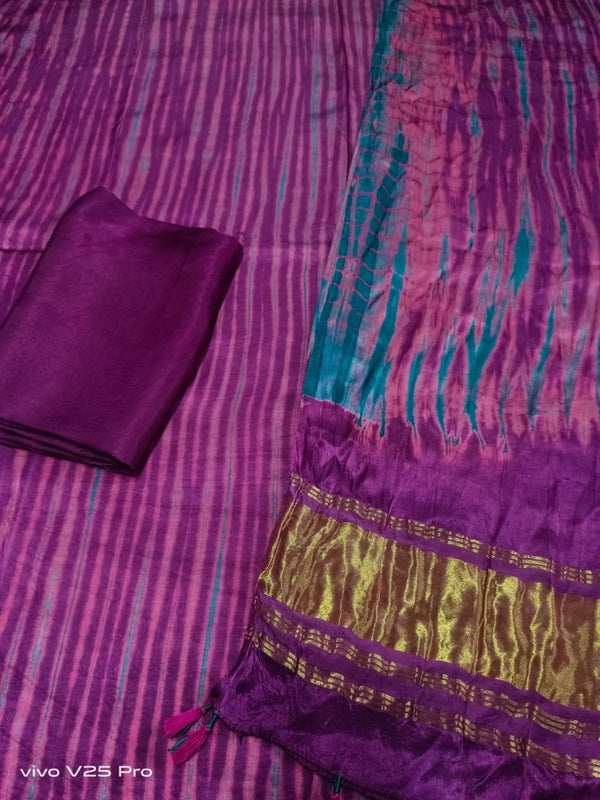 Pure Modal Silk Tie and Dye 3 pc Salwar Suit - Leheriya