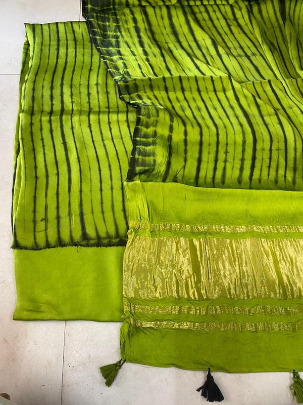 Pure Modal Silk Tie and Dye 3 pc Salwar Suit - Leheriya