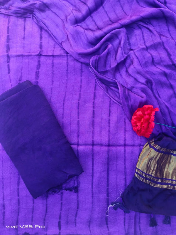 Pure Modal Silk Tie and Dye 3 pc Salwar Suit - Leheriya