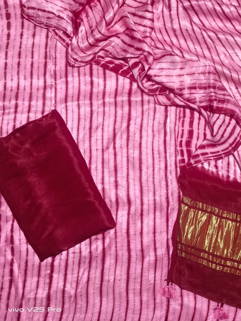 Pure Modal Silk Tie and Dye 3 pc Salwar Suit - Leheriya