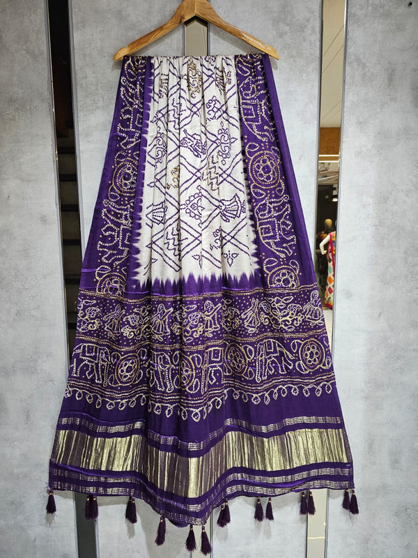 Pure Silk Bandhani Digital Print Dupatta with Silk Tissue Pallu with Handwork (Wedding Special) - Leheriya