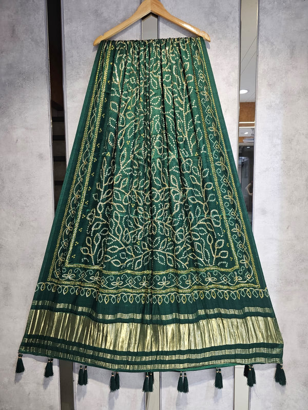 Pure Silk Bandhani Digital Print Dupatta with Silk Tissue Pallu with Handwork (Wedding Special) - Leheriya