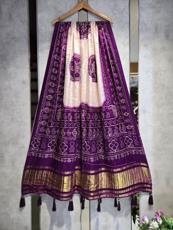 Pure Silk Bandhani Digital Print Dupatta with Silk Tissue Pallu with Handwork (Wedding Special) - Leheriya