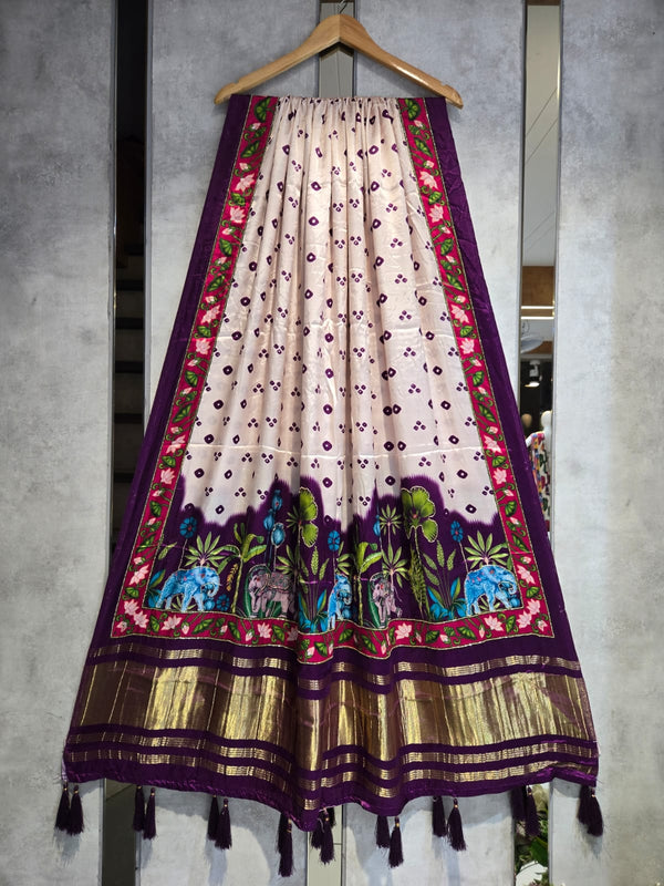 Pure Silk Bandhani Digital Print Dupatta with Silk Tissue Pallu with Handwork (Wedding Special) - Leheriya