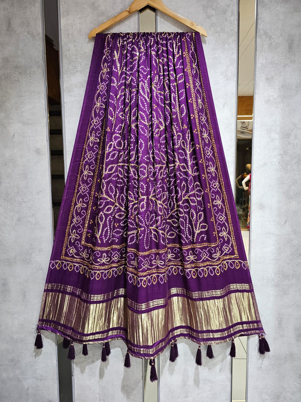 Pure Silk Bandhani Digital Print Dupatta with Silk Tissue Pallu with Handwork (Wedding Special) - Leheriya