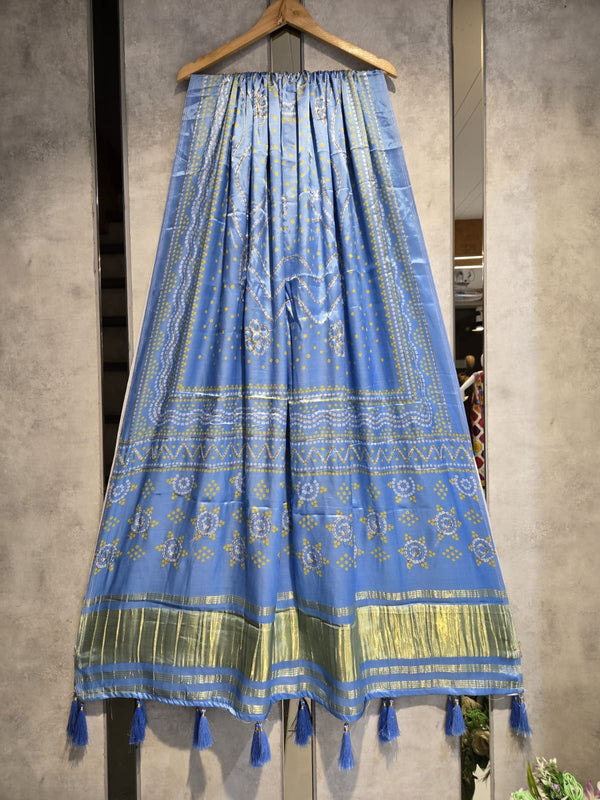 Pure Silk Chandrokhani Digital Print Dupatta with Silk Tissue Pallu with Handwork (Wedding Special) - Leheriya