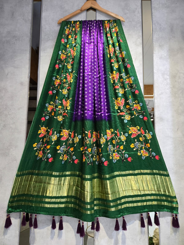 Pure Silk Kalamkari Digital Print Dupatta with Silk Tissue Pallu with Handwork (Wedding Special) - Leheriya