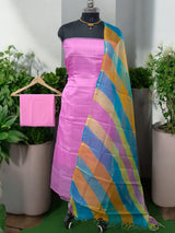 Pure Silk Kota Doria Tie & Dye 3 pc Salwar Suit with Multicolor Kota Doria Silk Dupatta - Leheriya