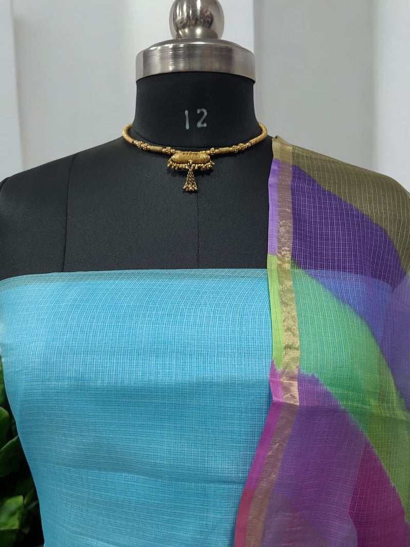 Pure Silk Kota Doria Tie & Dye 3 pc Salwar Suit with Multicolor Kota Doria Silk Dupatta - Leheriya