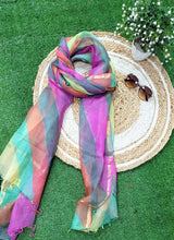 Pure Silk Kota Doria Tie & Dye Multicolor Dupatta - Leheriya