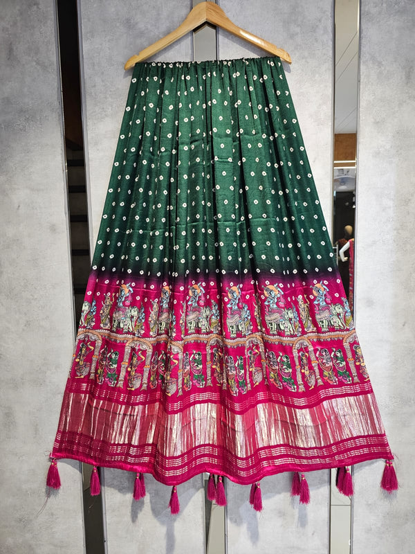 Pure Silk Multi Digital Print Dupatta with Silk Tissue Pallu with Handwork (Wedding Special) - Leheriya