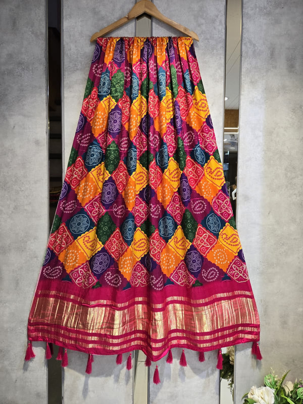 Pure Silk Multi Digital Print Dupatta with Silk Tissue Pallu with Handwork (Wedding Special) - Leheriya