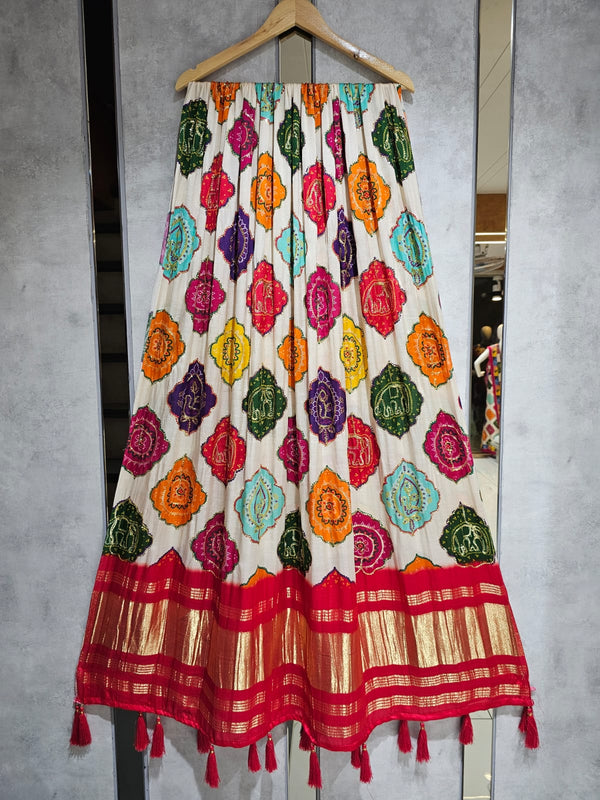 Pure Silk Multicolor Digital Print Dupatta with Silk Tissue Pallu with Handwork (Wedding Special) - Leheriya
