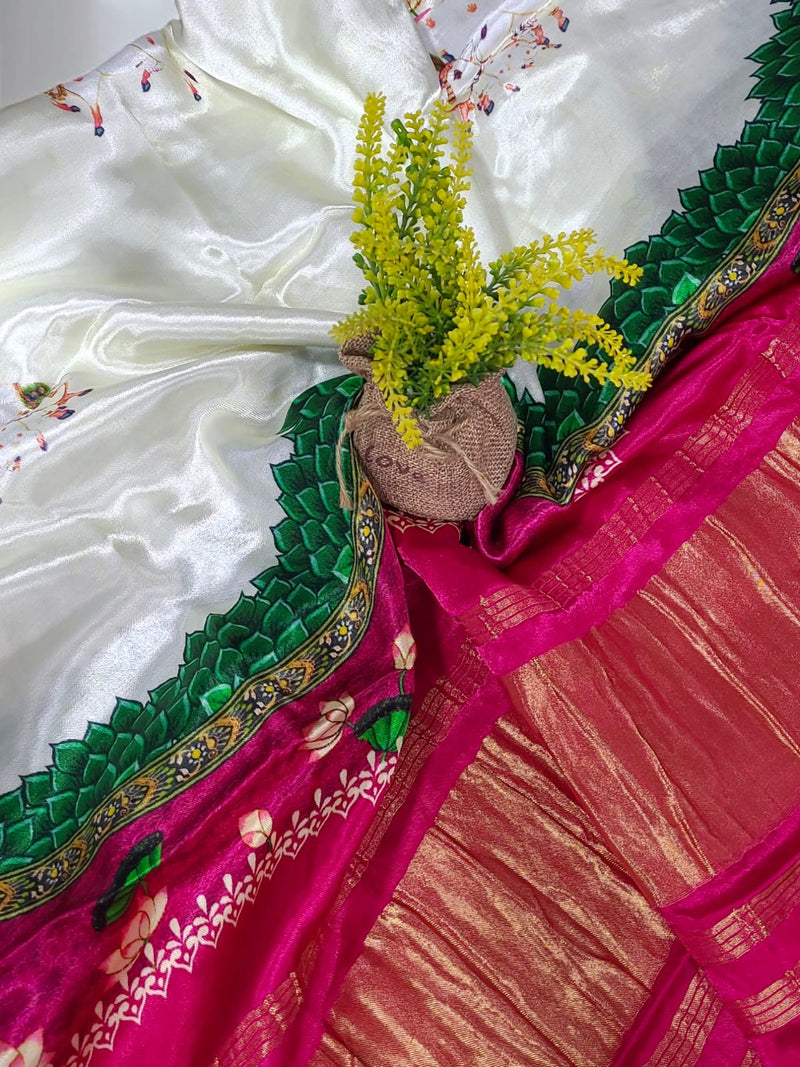 Pure Silk Patola Digital Print Dupatta with Lagdi Patta - Leheriya