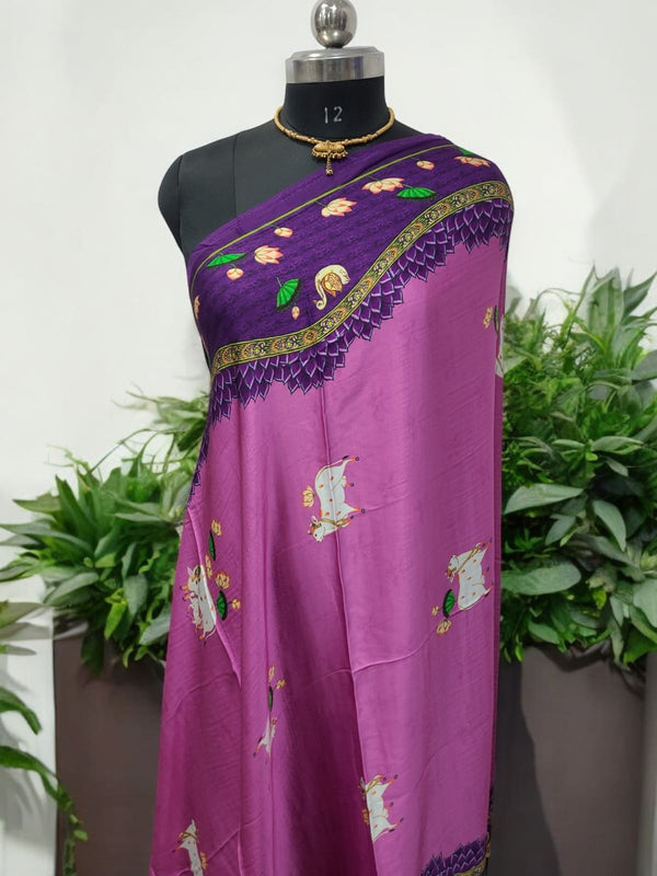Pure Silk Patola Digital Print Dupatta with Lagdi Patta - Leheriya