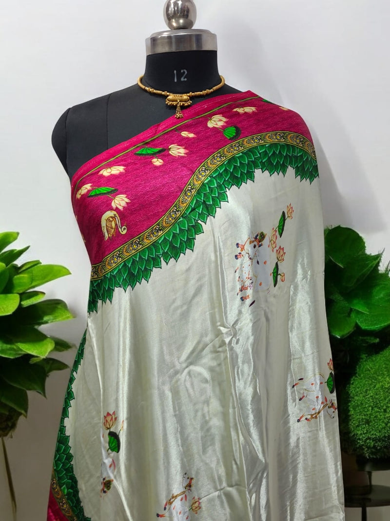 Pure Silk Patola Digital Print Dupatta with Lagdi Patta - Leheriya