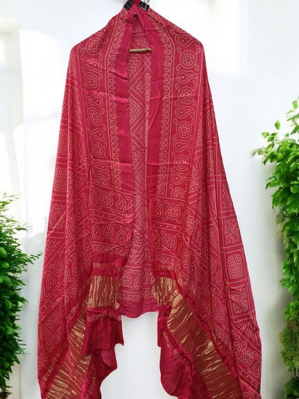 Pure Silk Patola Digital Print Dupatta with Lagdi Patta - Leheriya