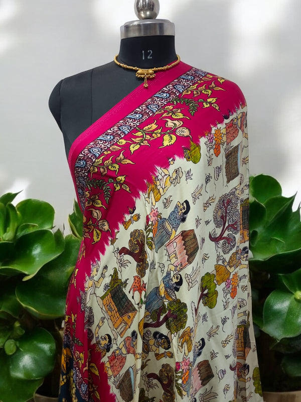Pure Silk Patola Digital Print Dupatta with Lagdi Patta - Leheriya