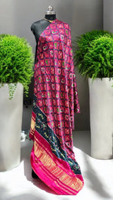 Pure Silk Patola Digital Print Dupatta with Silk Tissue Pallu - Design 1 - Leheriya