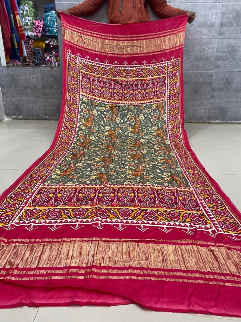 Pure Silk Patola Digital Print Dupatta with Silk Tissue Pallu - Limited Edition - Leheriya