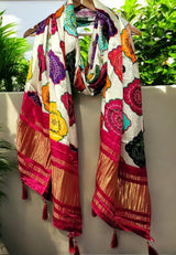Pure Silk Patola Digital Print Dupatta with Tassels Pink - Leheriya