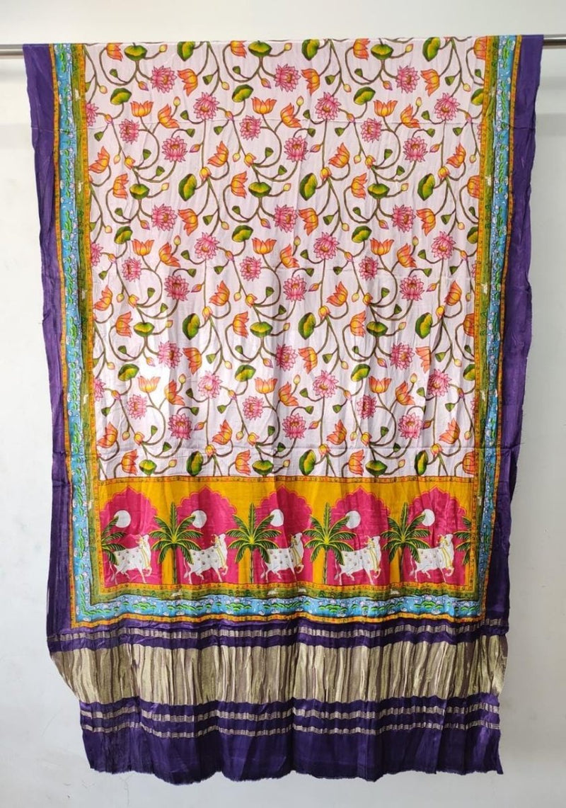 Pure Silk Patola Pichwai Print Dupatta with Lagdi Patta - Limited Edition - Leheriya