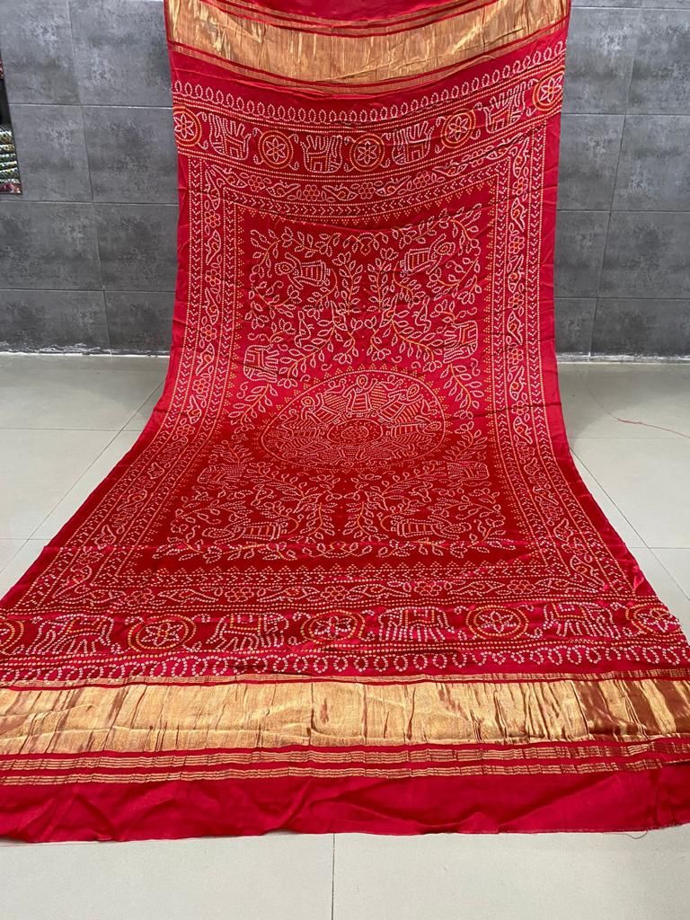 Pure Silk Patola Print Dupatta with Silk Tissue Pallu - Leheriya