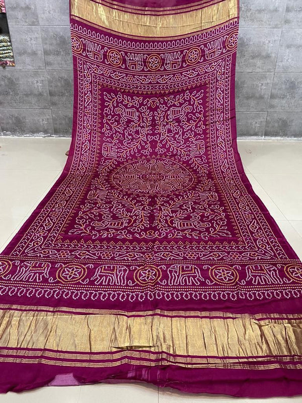 Pure Silk Patola Print Dupatta with Silk Tissue Pallu - Leheriya