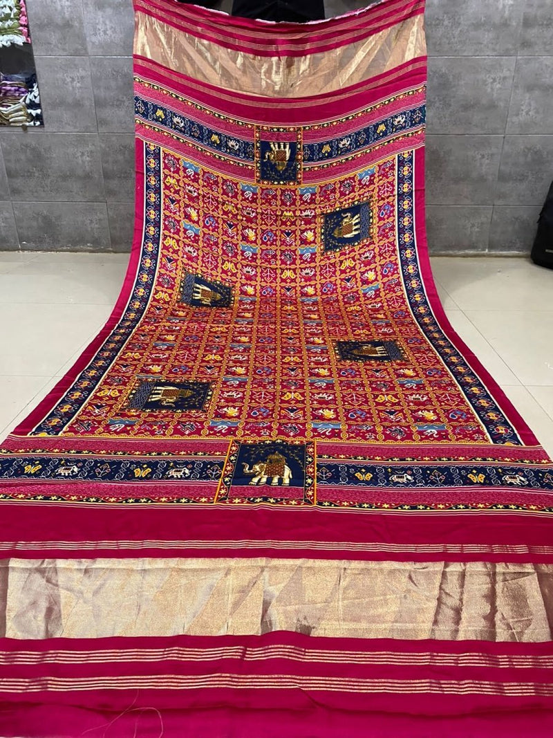 Pure Silk Patola Print Dupatta with Silk Tissue Pallu - Leheriya