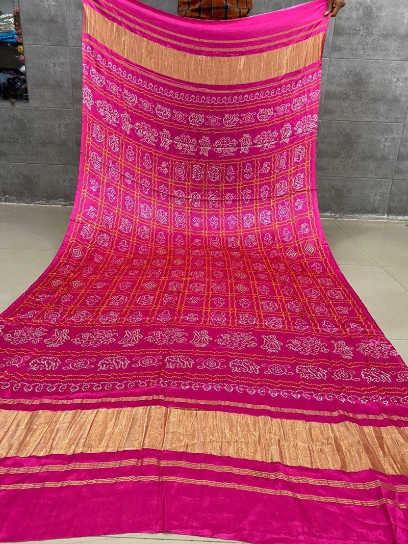 Pure Silk Patola Print Dupatta with Silk Tissue Pallu - Leheriya