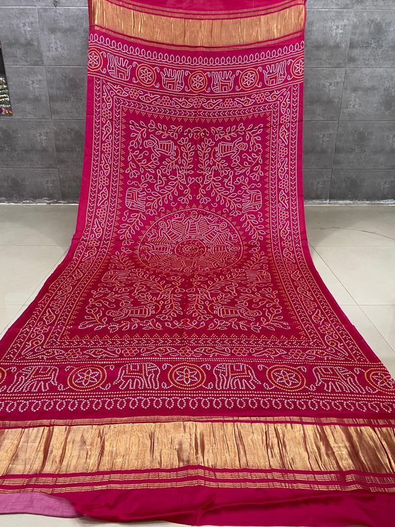Pure Silk Patola Print Dupatta with Silk Tissue Pallu - Leheriya