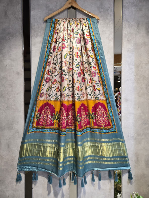 Pure Silk Pichwai Digital Print Dupatta with Silk Tissue Pallu with Handwork (Wedding Special) - Leheriya