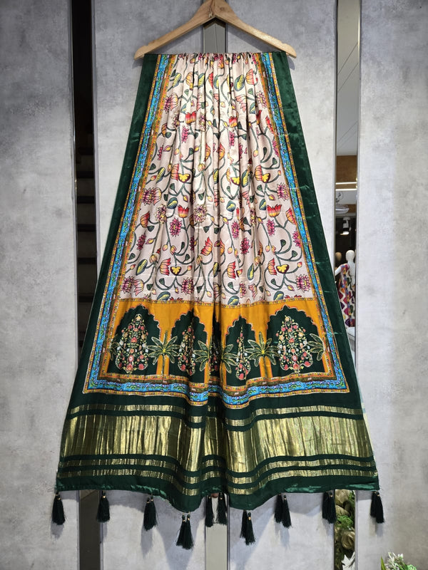 Pure Silk Pichwai Digital Print Dupatta with Silk Tissue Pallu with Handwork (Wedding Special) - Leheriya
